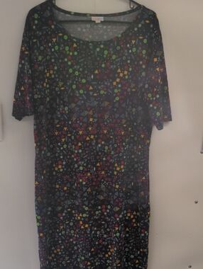 LuLaRoe Lot Of 2: Black Dress with Multicolor Geometric & Circle Print 3XL